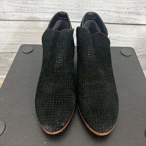 Sam EdelmanBlack Perforated Suede Ankle Boots With Buckle Straps, Size 6.5